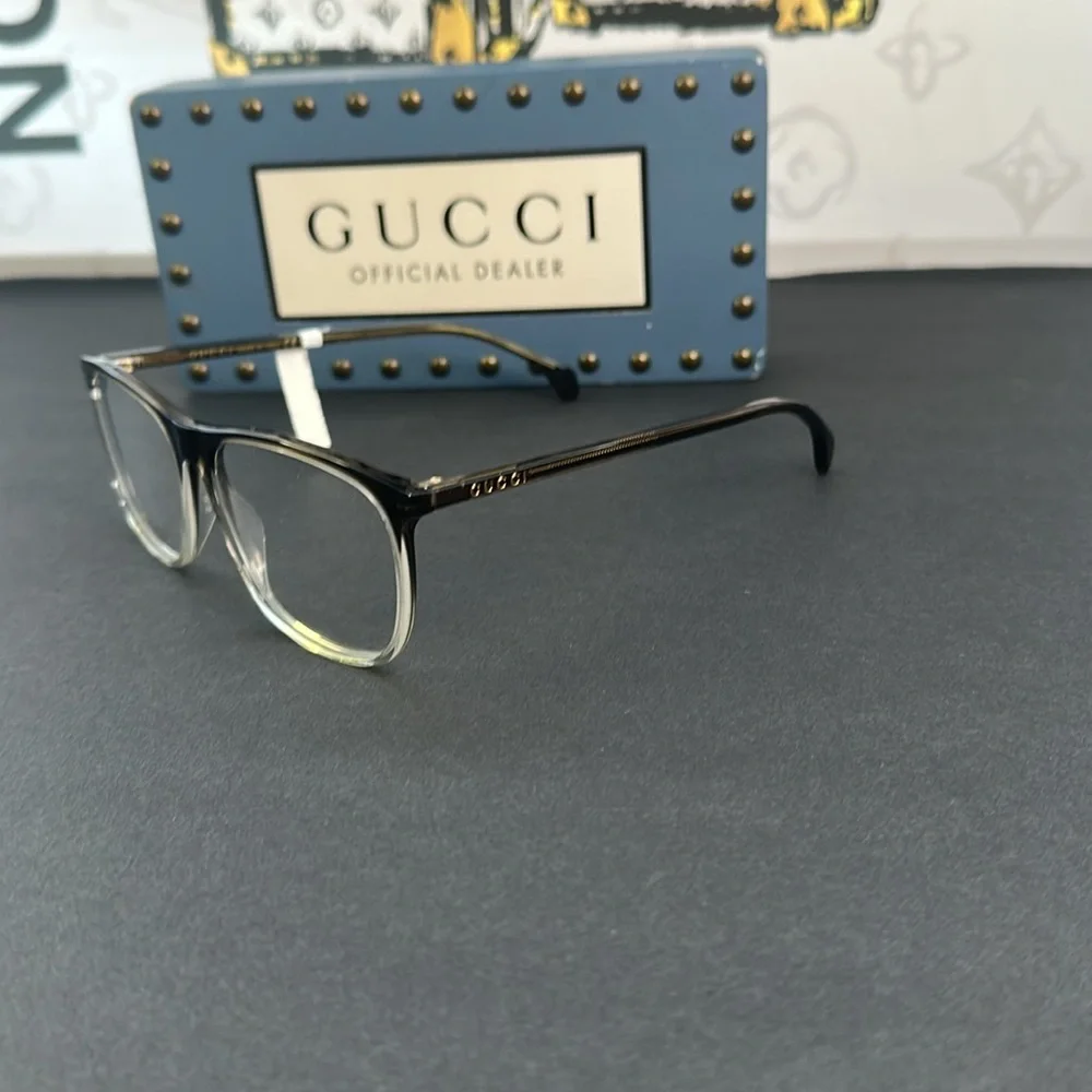 Gucci GG0554O 004 Grey/Clear Rectangular Men's Eyeglasses
